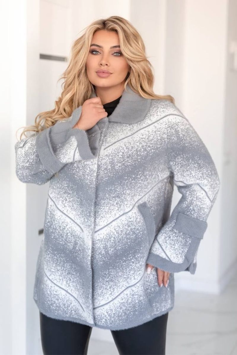 Теплый женский кардиган свободного кроя, Серый, Oversize