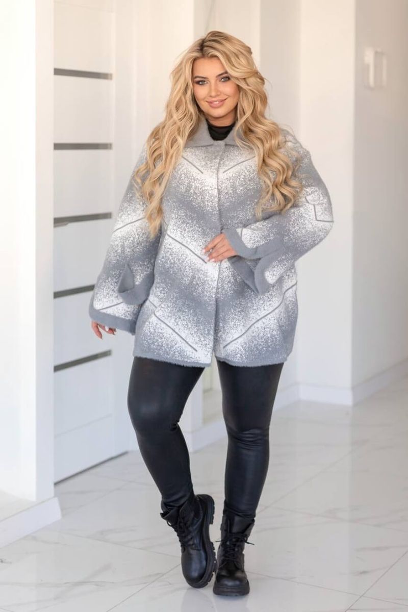 Теплый женский кардиган свободного кроя, Серый, Oversize