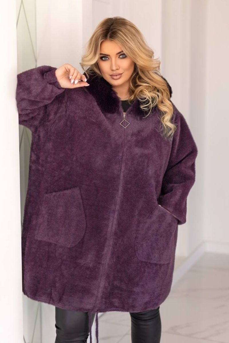 Женский кардиган из альпаки, Баклажан, Oversize